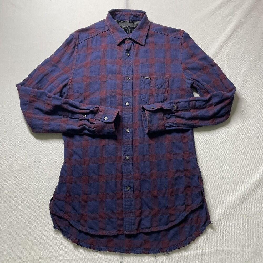 Diesel Button-Up Shirt Plaid Long Sleeve Purple Burgundy Women Size S